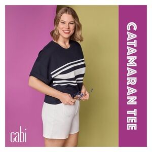 Cabi Catamaran Tee 6420 Dark Blue with White Stripe Sz S